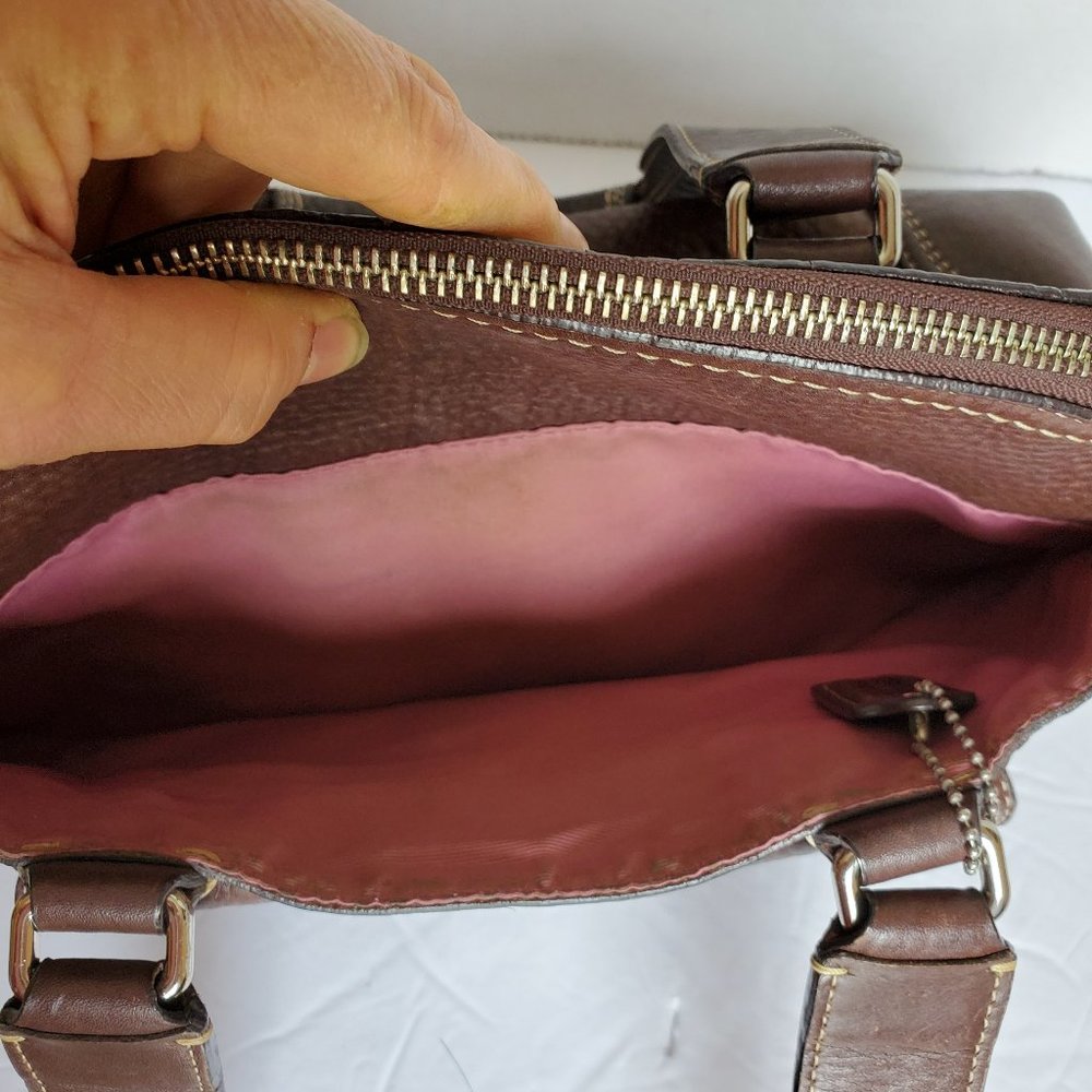 Coach Hamptons  Pebbled Leather Dome Satchel Handbag F13963 Brown - Picture 11 of 11